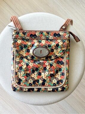 Fossil Floral Coated Canvas Crossbody Bag Small Boho Adjustable Strap